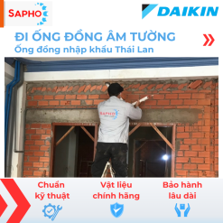 Đi ống đồng máy lạnh âm tường Ø6/16 – dày 7,8 dem – Thái Lan (Trọn gói gồm gen đôi Hàn Quốc, xi cách nhiệt, nén Nitơ, công cắt đục, trám trét đi âm tường...)