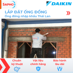 Lắp đặt ống đồng máy lạnh âm tường Ø6/16 – dày 7,8 dem – Thái Lan (Trọn gói gồm gen đôi Hàn Quốc, xi cách nhiệt, nén Nitơ, công cắt đục, trám trét đi âm tường...)